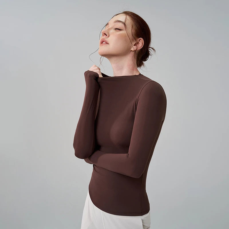 Women's Fitted Mock Neck Long Sleeve T-shirt For Workout Outfits