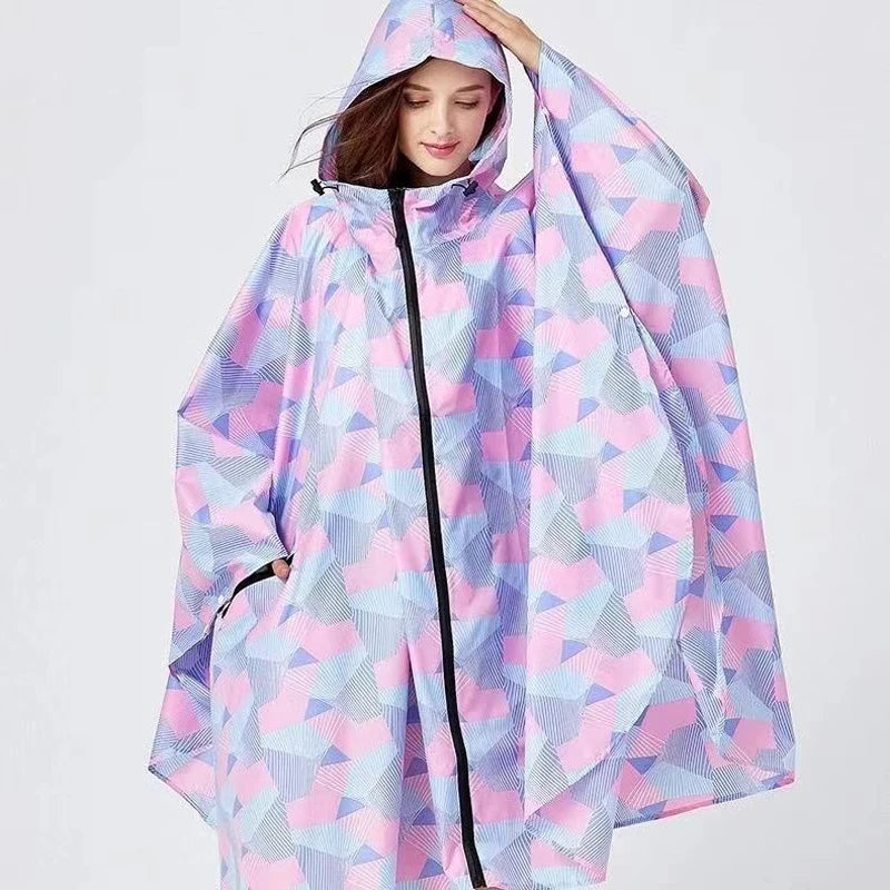 Hooded Printed Poncho for Layering over Tops and Dresses