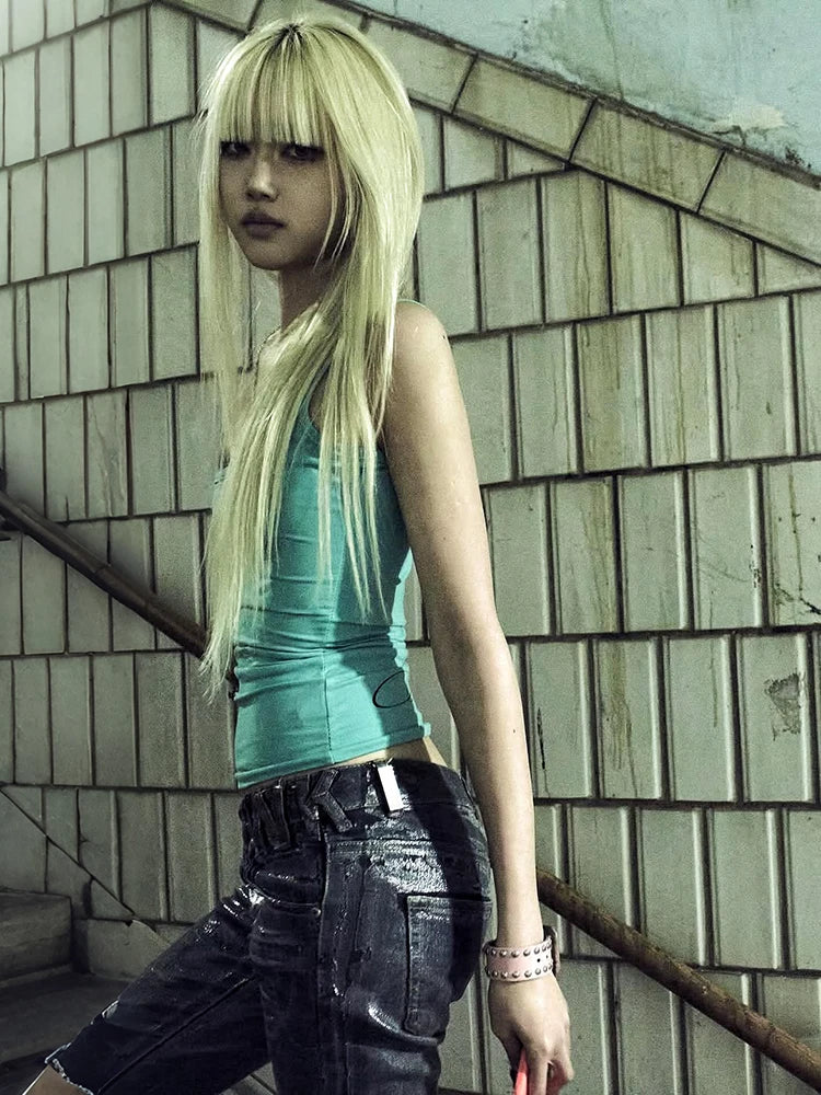 Women's Fitted Camisole with Contrasting Trim, Lace Panels, and Thin Straps