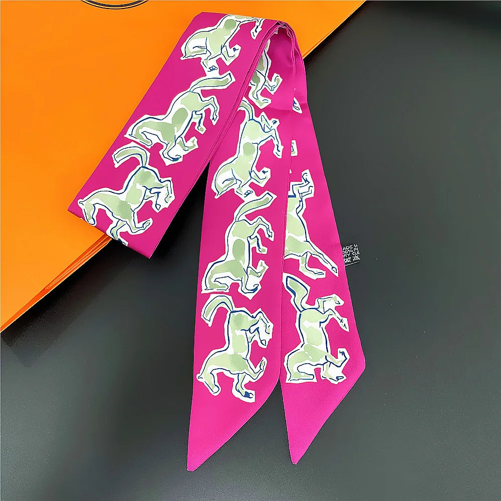 Horse Motif Skinny Scarf with Decorative Printed Patterns