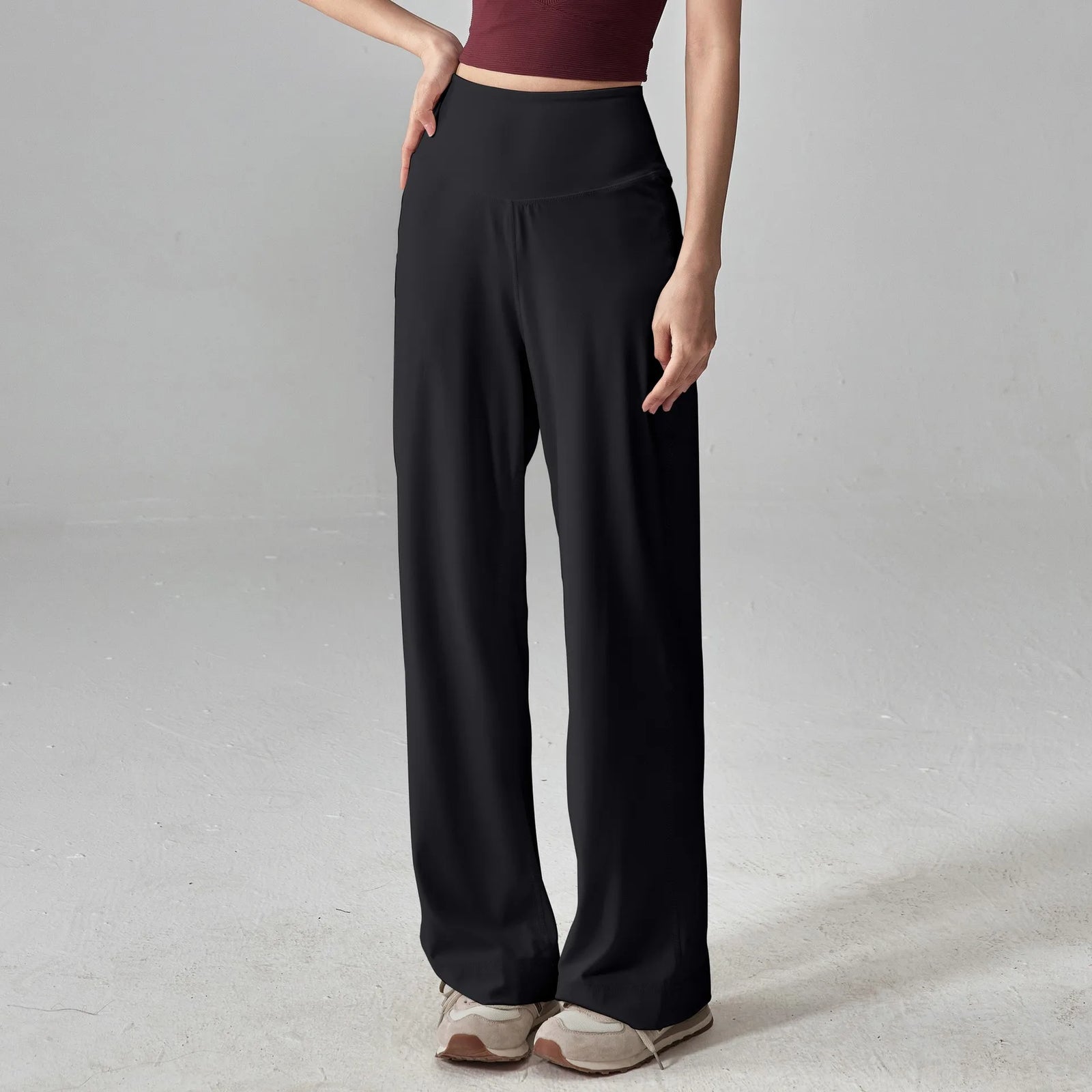 Women's Crossover Waist Nylon Blend Wide Leg Workout Pants with Pockets