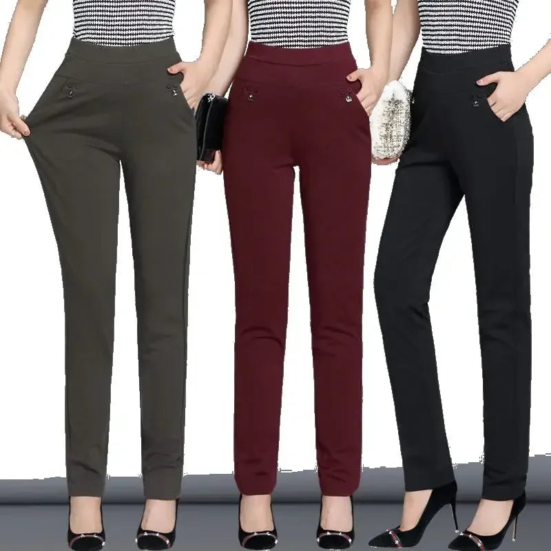 Women's High Waist Slim Pants with Elastic Fit and Color Options