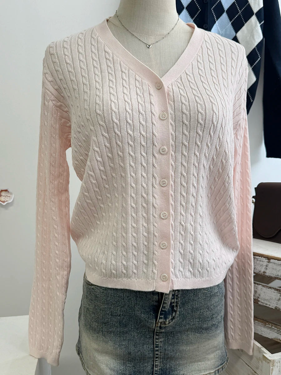 Women's Round Neck Button Front Cardigan Casual Knit Layer