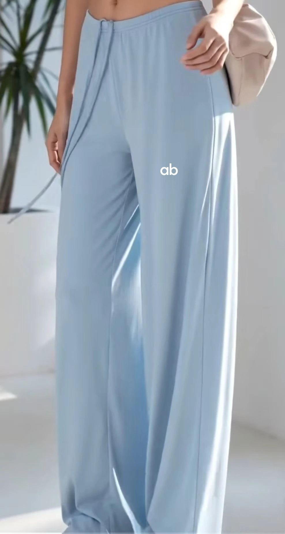 Women's Drawstring Waist Polyester Palazzo Pants with Loose Wide Legs