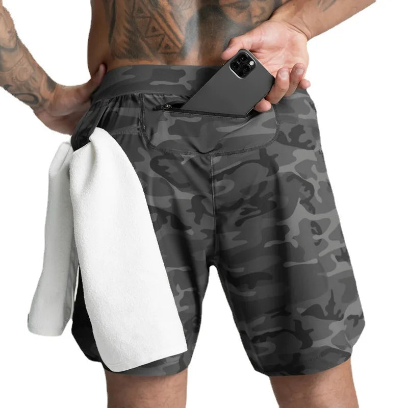Men's Drawstring Sports Shorts with Inner Liner and Pockets