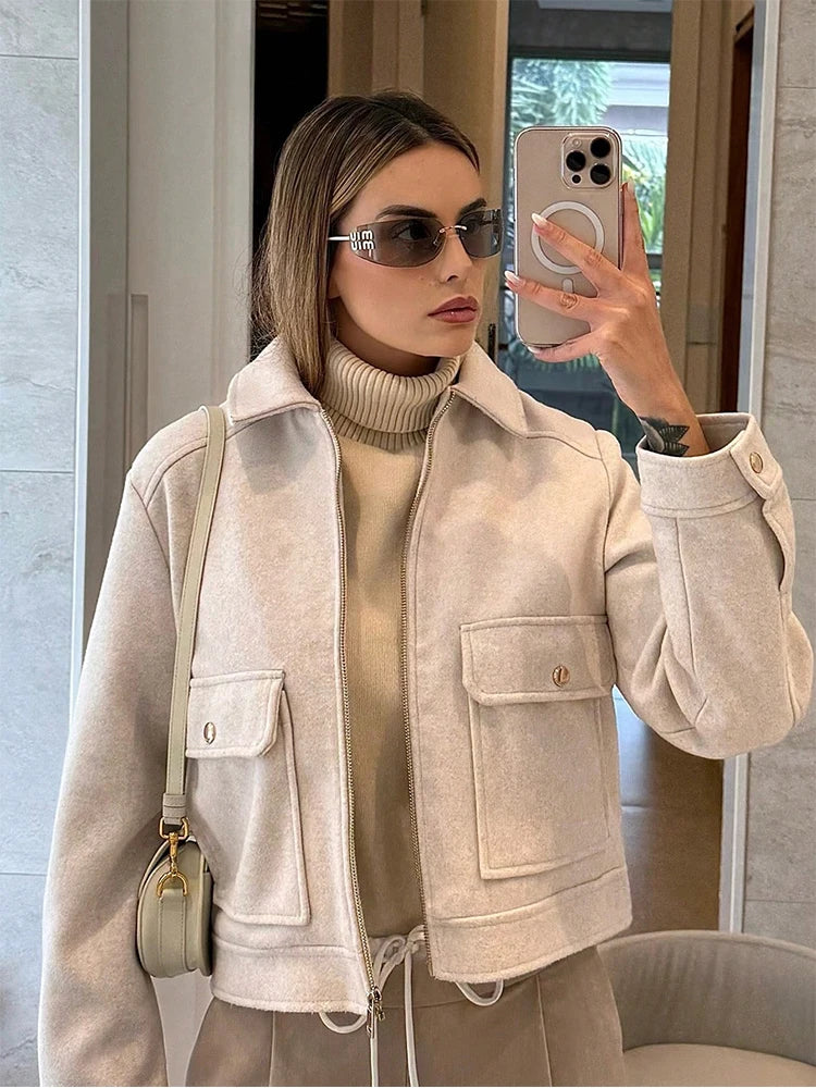 Women's Long-Sleeve Lapel Zip-Front Jacket
