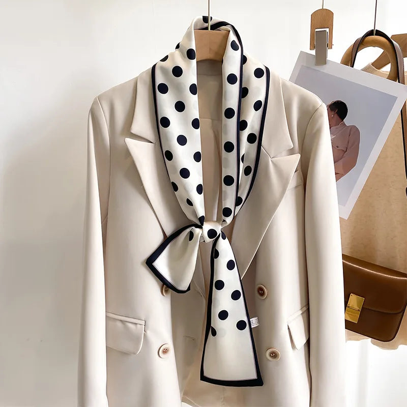 Printed Long Narrow Scarf with Decorative Ribbon Shape