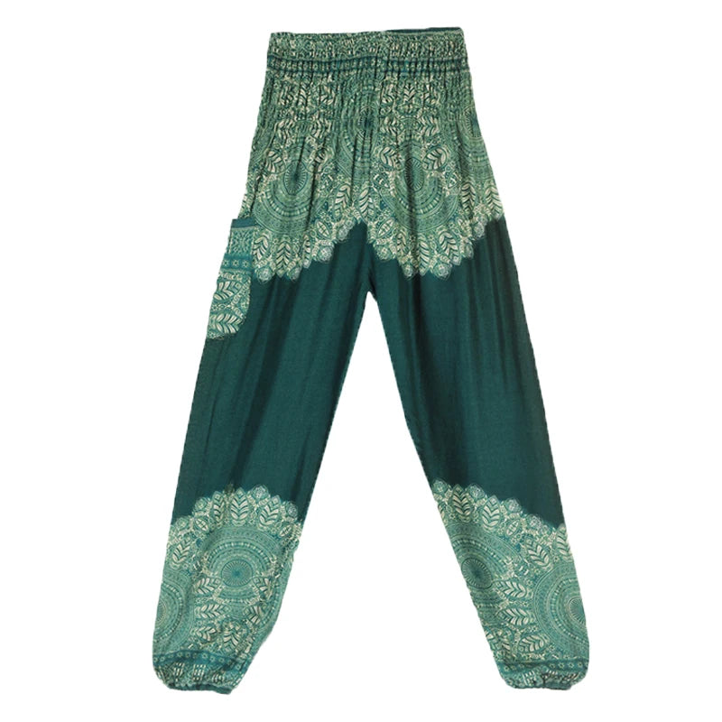Women's Printed Rayon Harem Pants with High Waist and Gathered Ankles
