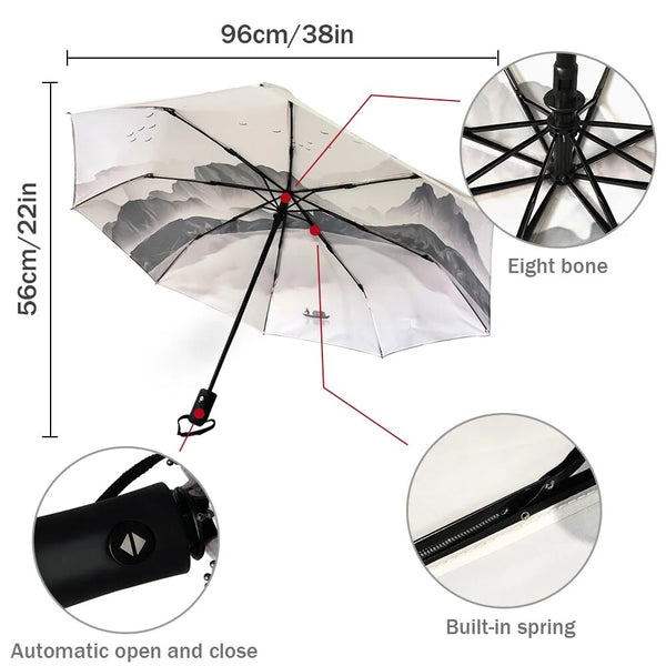 Christmas Santa Gift Automatic Umbrella for Rain and Sun Male Women Beach Parasol Print Folding Umbrella