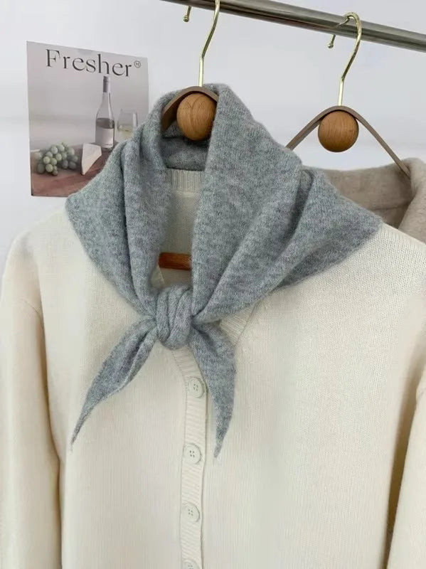 Striped Triangle Knit Scarf with Tieable Pointed Ends
