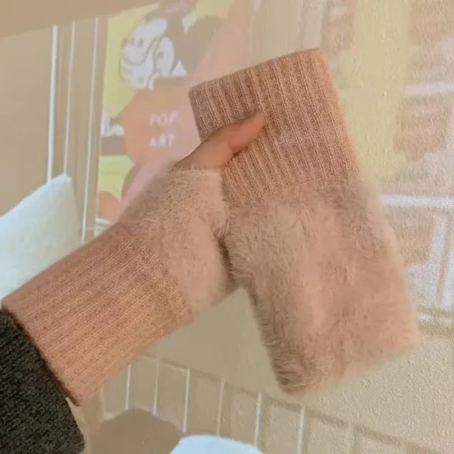 Solid Plush Fingerless Gloves with Short Wrist Shape