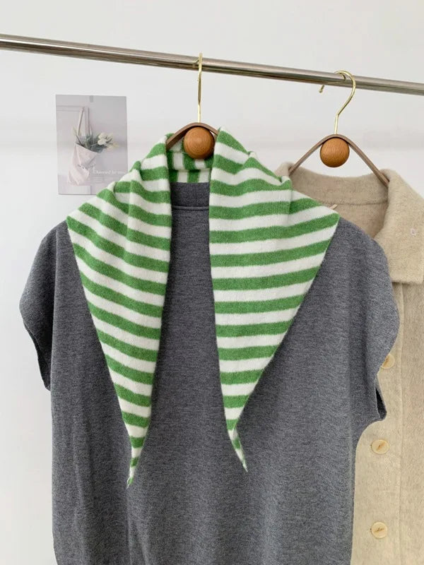 Striped Triangle Knit Scarf with Tieable Pointed Ends
