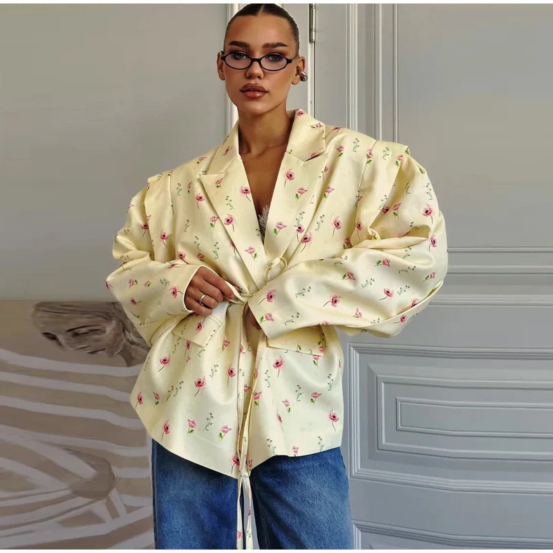 Women's Floral Tie-Waist Blazer