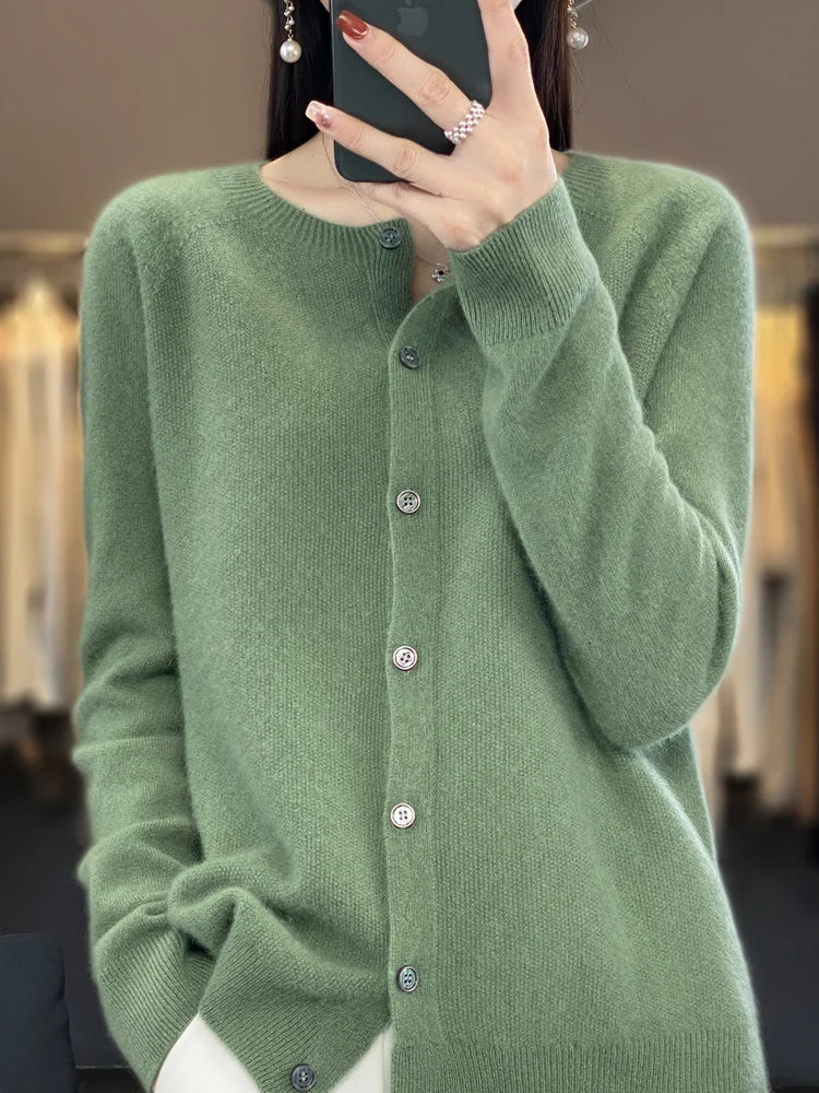 Women's Crew Neck Button Front Cardigan Casual Knit Layer