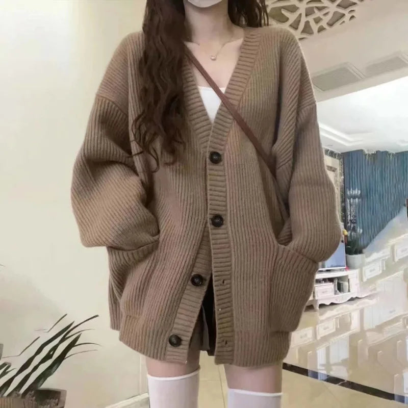 Women's Oversized Pocket Button Front Cardigan Casual Knit Layer