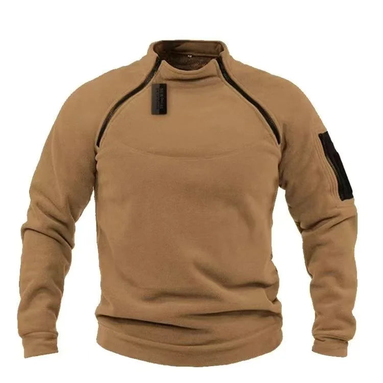 Mock Neck Fleece Long Sleeve Outdoor Pullover with Pockets