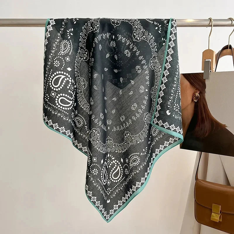 Printed Square Scarf with Polka Dot Pattern Options