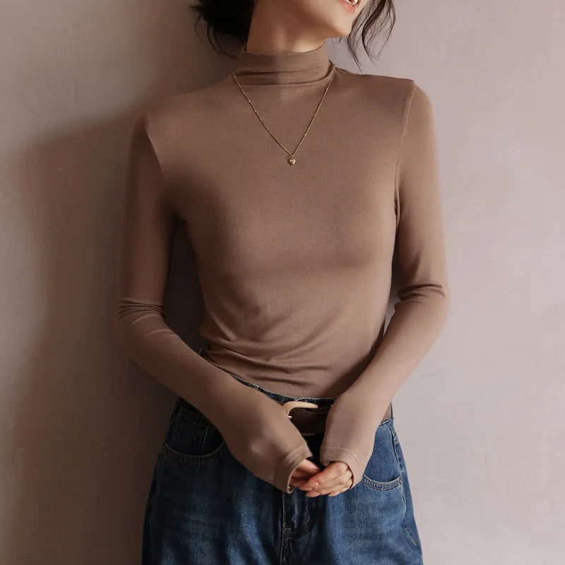 Women's Mock Neck Fitted Long Sleeve Sweater Casual Knit Layer