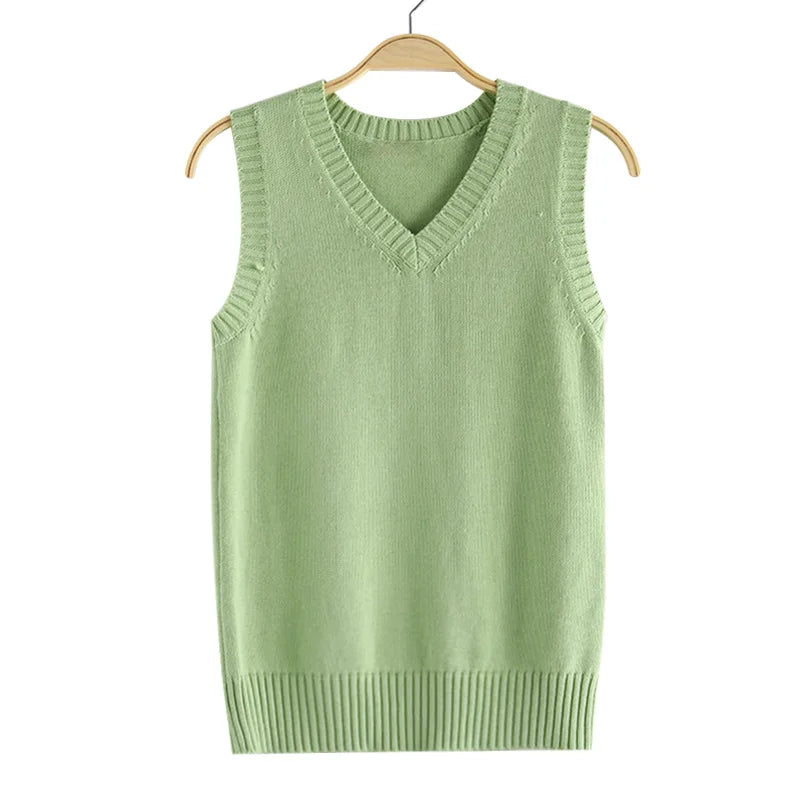 Women's Cotton-Polyester Sleeveless V-Neck Regular-Fit Knit Pullover Vest for Preppy Layered Outfits