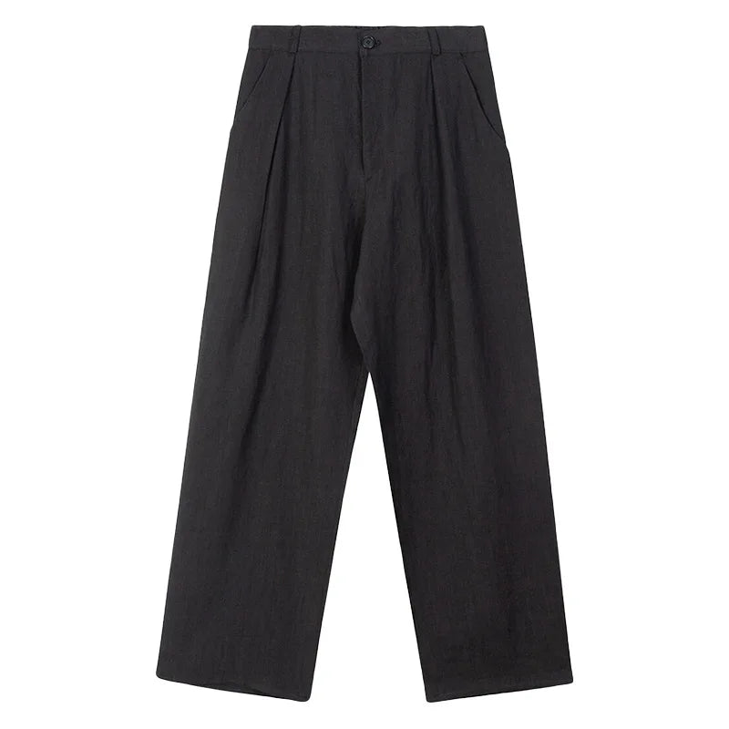 Women's Linen Loose Wide-Leg Full-Length Pants with Button Fly for Casual Outfits