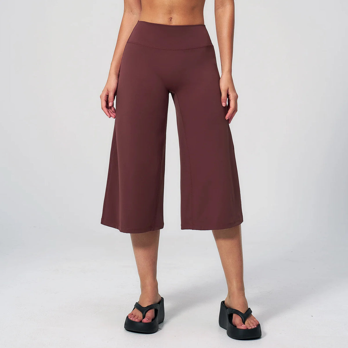 Women's High Waist Cropped Wide Leg Workout Pants with Loose Culotte Shape