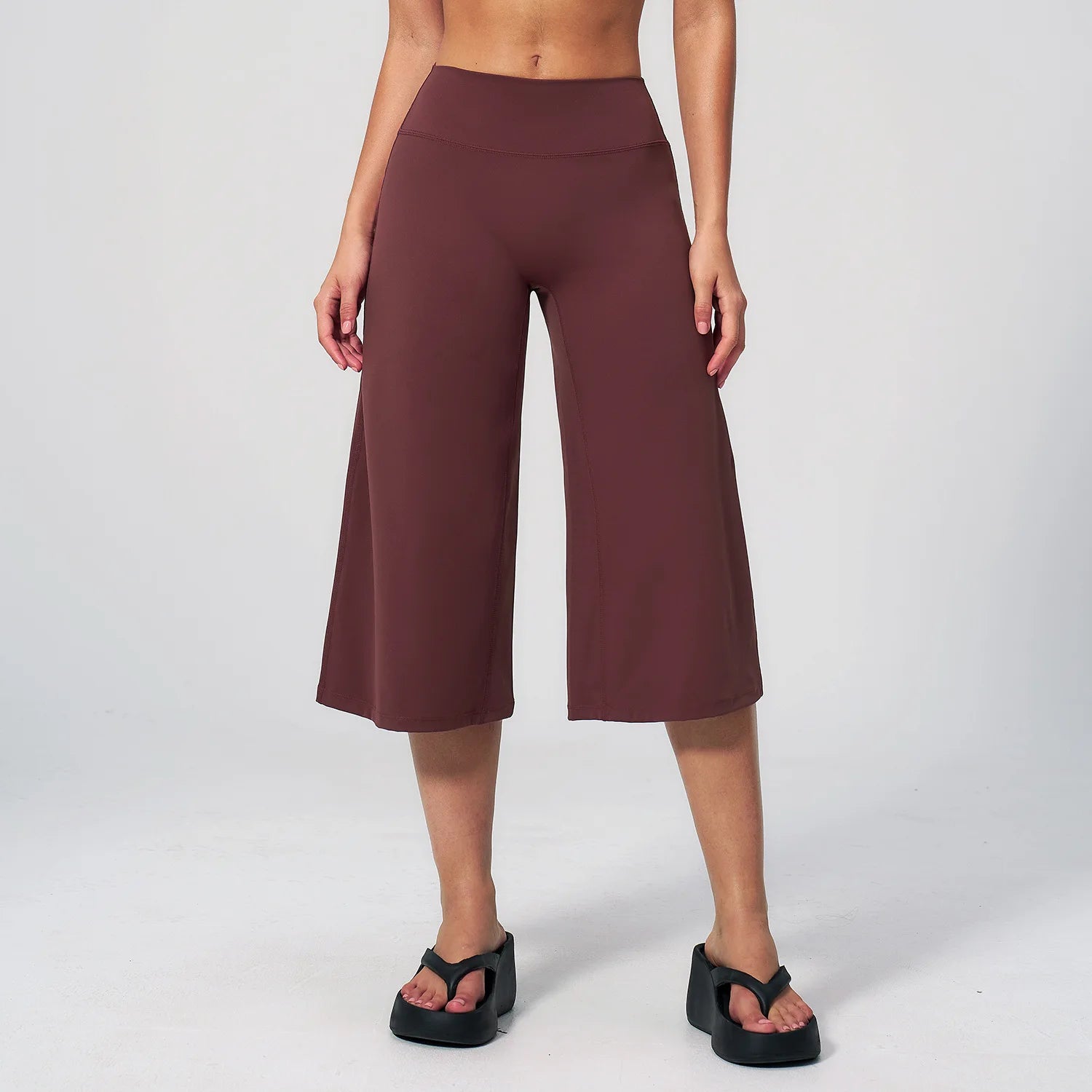 Women's High Waist Cropped Wide Leg Workout Pants with Loose Culotte Shape
