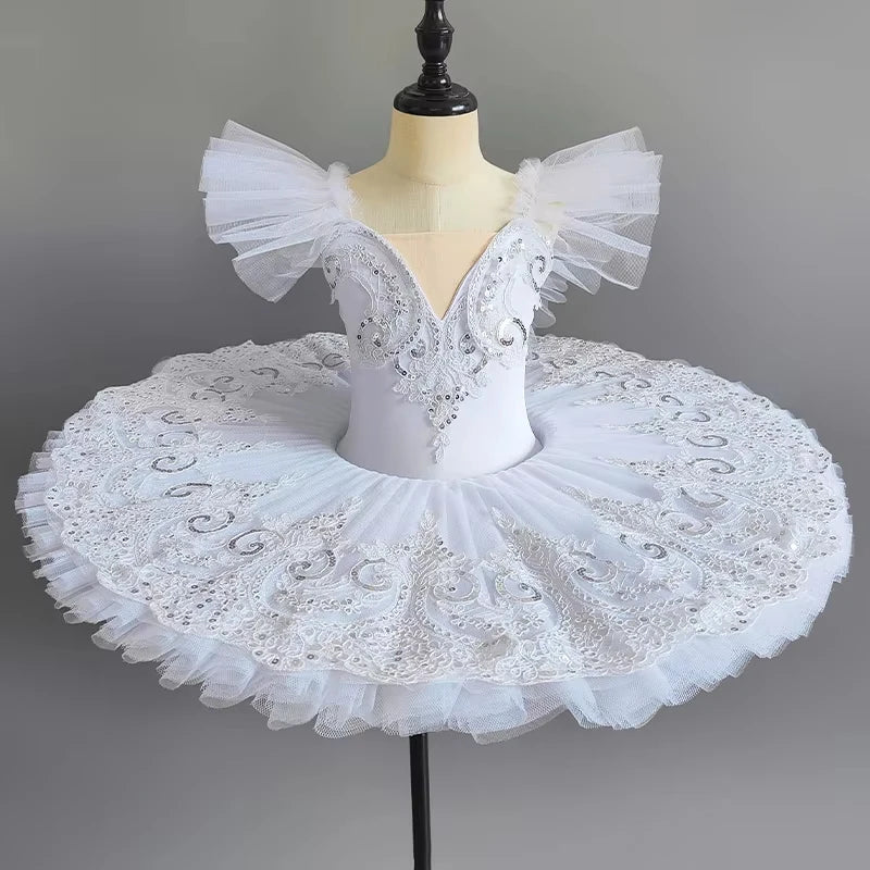 Girls' Pancake Ballet Tutu Dress with Decorated Bodice and Height-Based Sizes