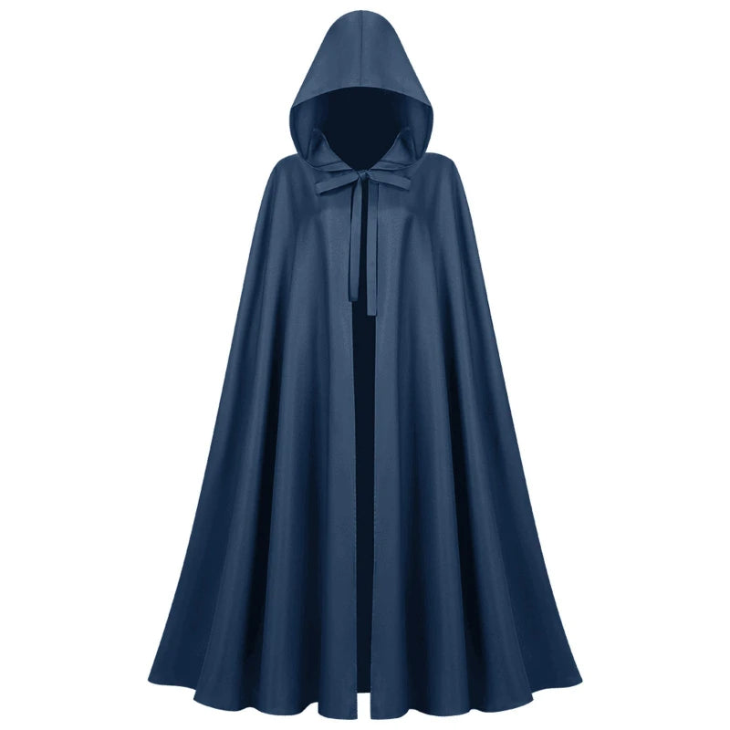Long Hooded Tie Front Cape for Layering over Outfits
