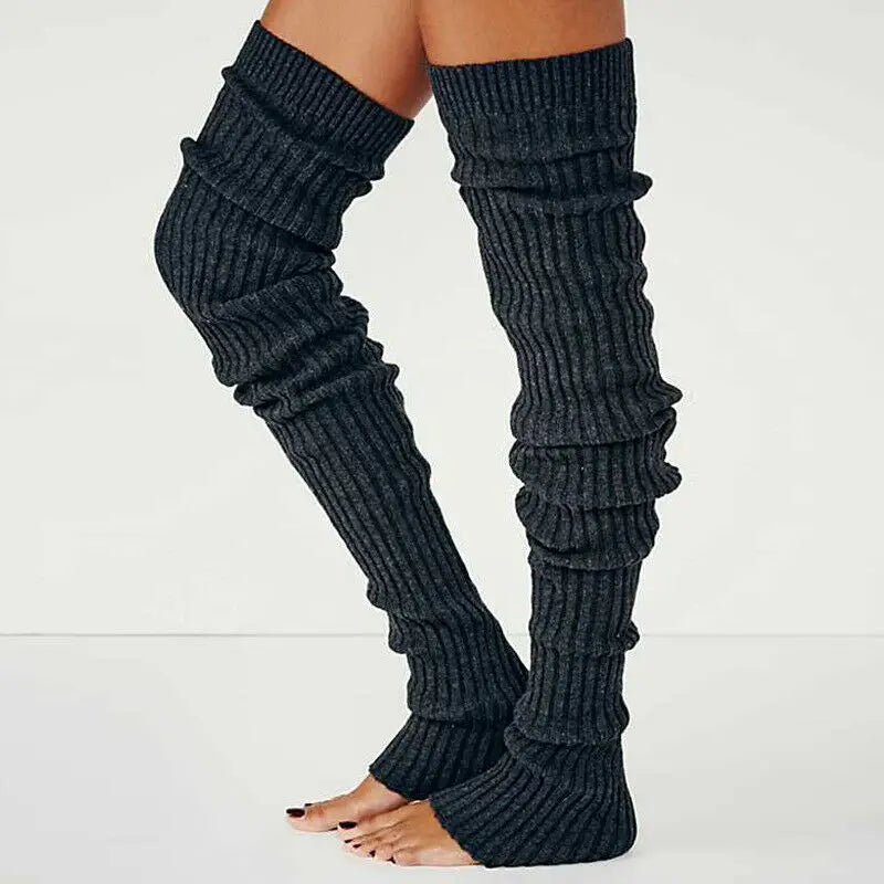 Solid Long Ribbed Leg Warmers with Open Foot Shape