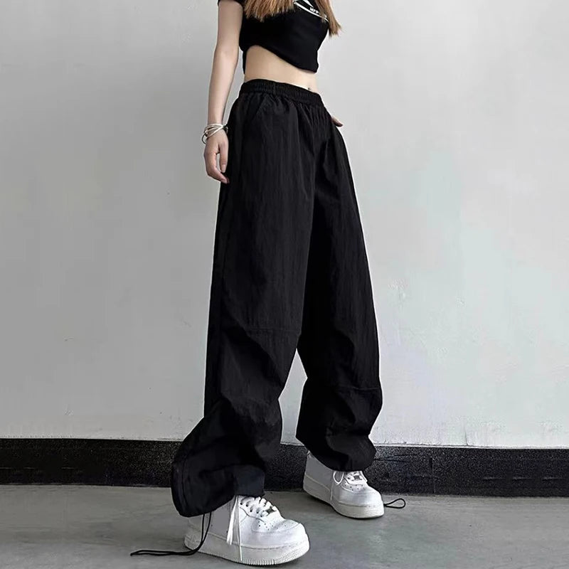 Women's Parachute Pants with Drawstring Waist and Adjustable Leg Openings