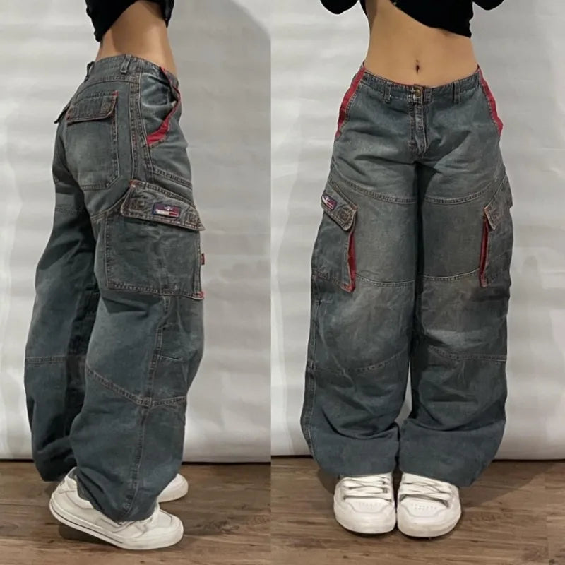 Women's Cargo Wide Leg Pocket Denim Jeans For Everyday Outfits