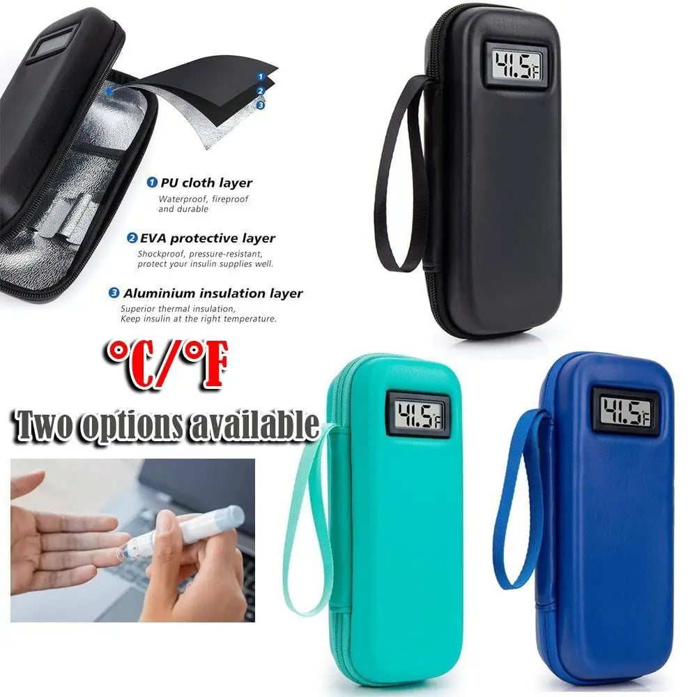 Insulin Cooler Travel Case °C/°F Waterproof Insulin Cooling Bag with Thermometer Display Medicine Organizer Bag for Diabetics