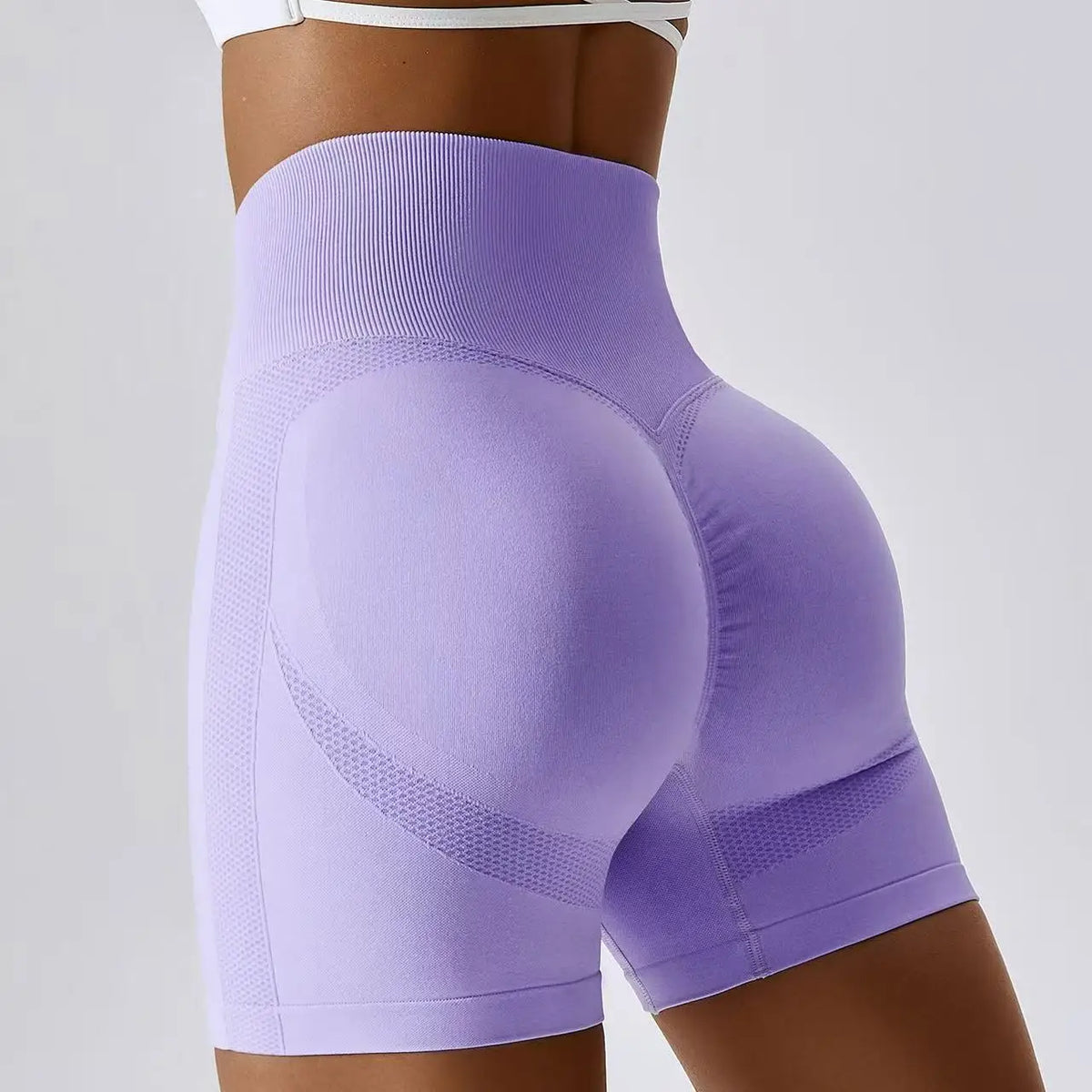 Women's High Waist Nylon Blend Shorts with Contour Knit Panels