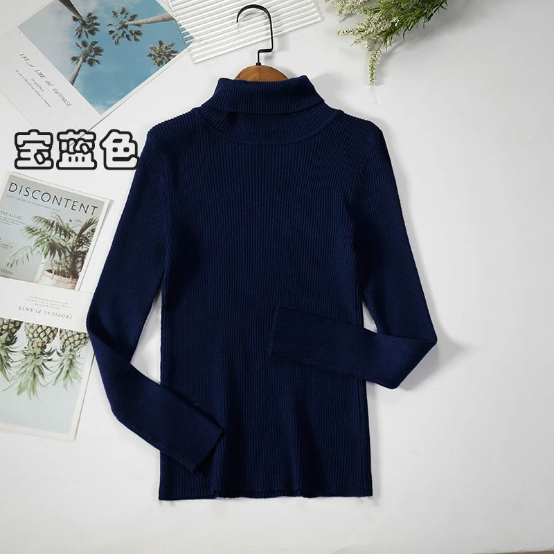 Women's Ribbed Roll Neck Long Sleeve Sweater Casual Knit Layer