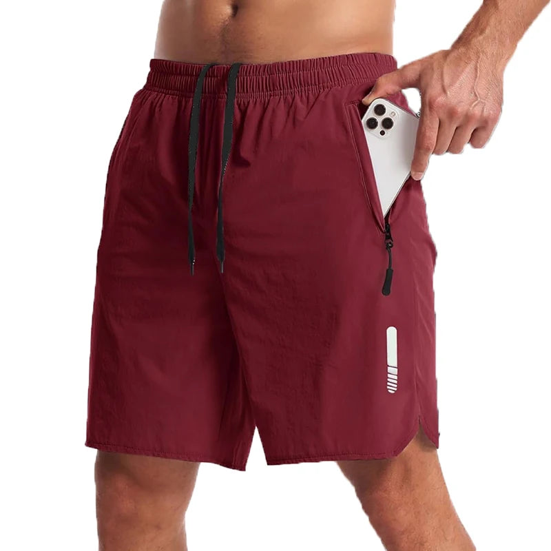 Men’s Nylon-Blend Running Shorts with Drawstring Waist and Zippered Pocket