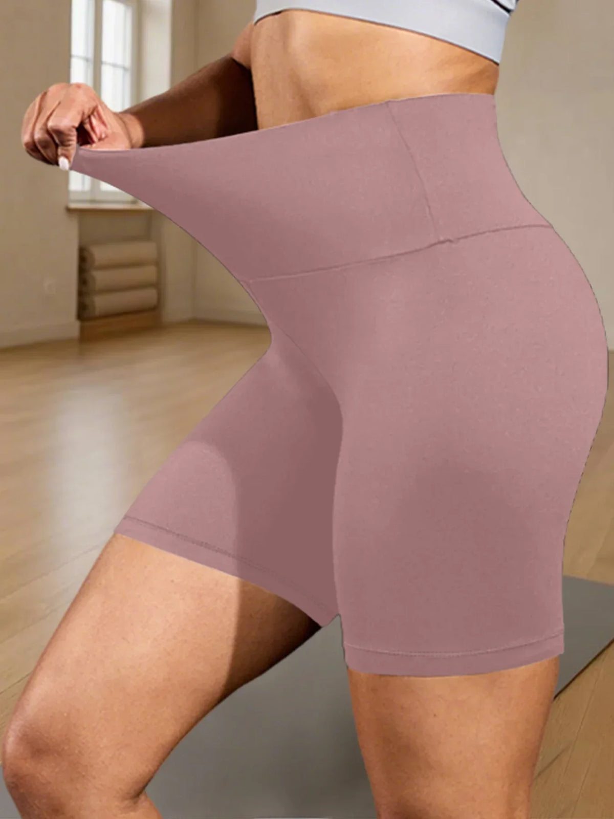Women's High Waist Polyester Blend Biker Shorts for Yoga and Running