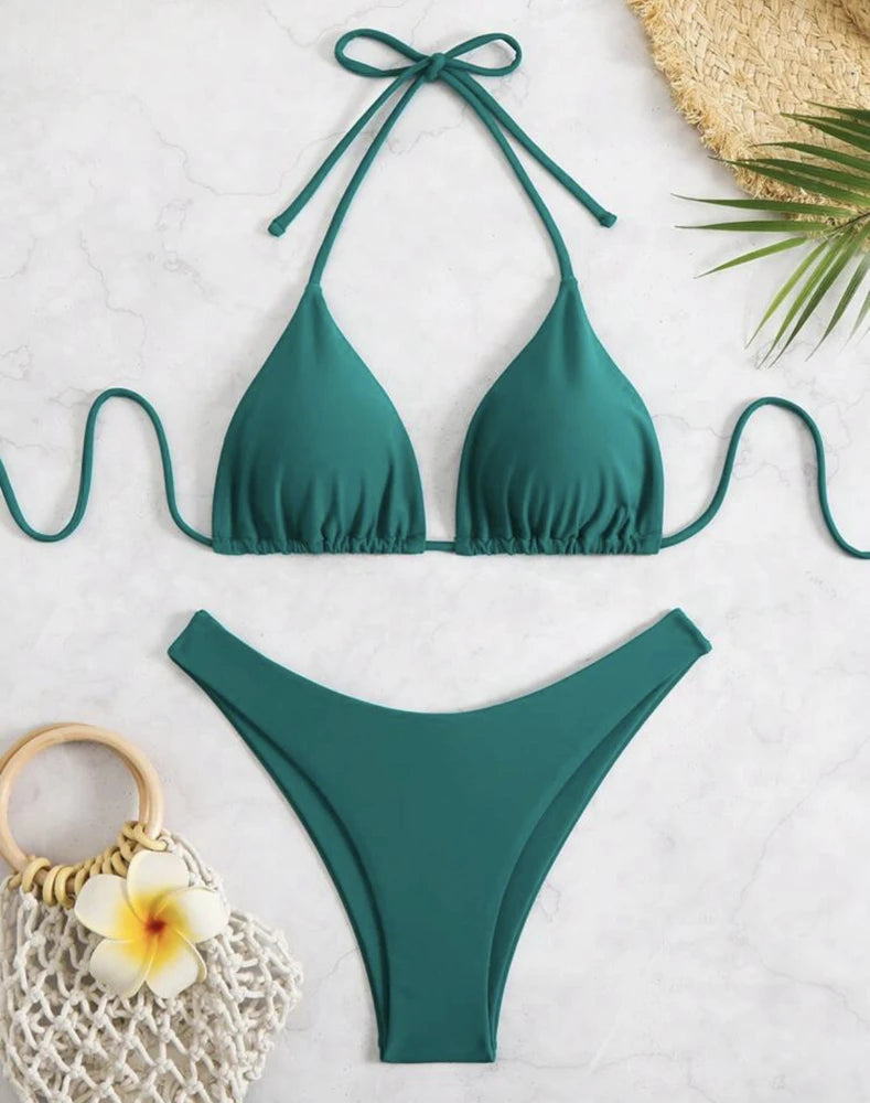 Solid Halter Tie Bikini