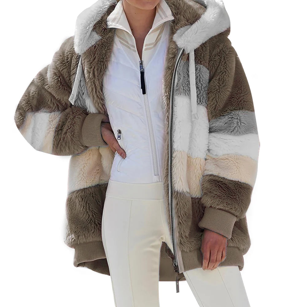 Women’s Hooded Zip-Front Patchwork Jacket