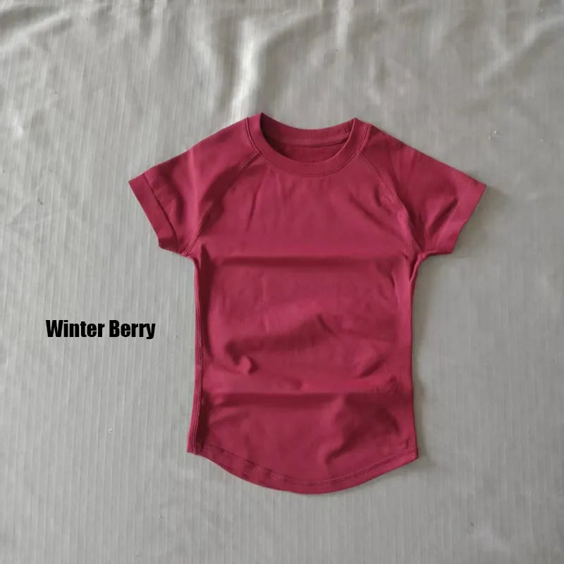 Women's Crew Neck Fitted Short Sleeve T-shirt For Workout Outfits