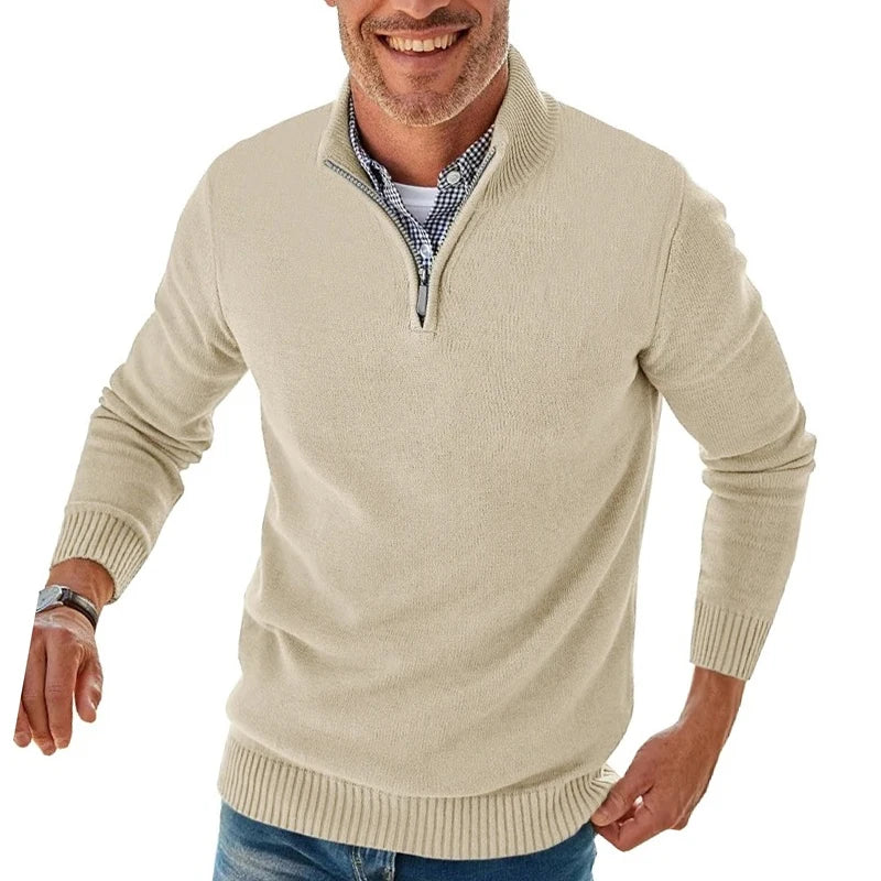 Men's Quarter Zip Long Sleeve Knit Sweater