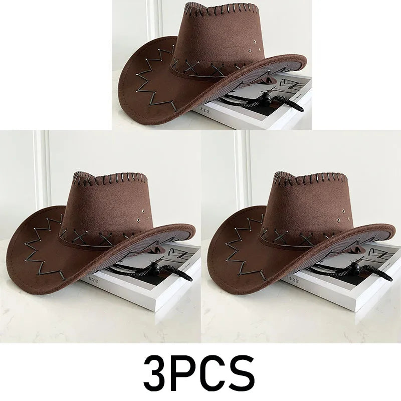 Wide Brim Cowboy Hat with Decorative Edge Stitching