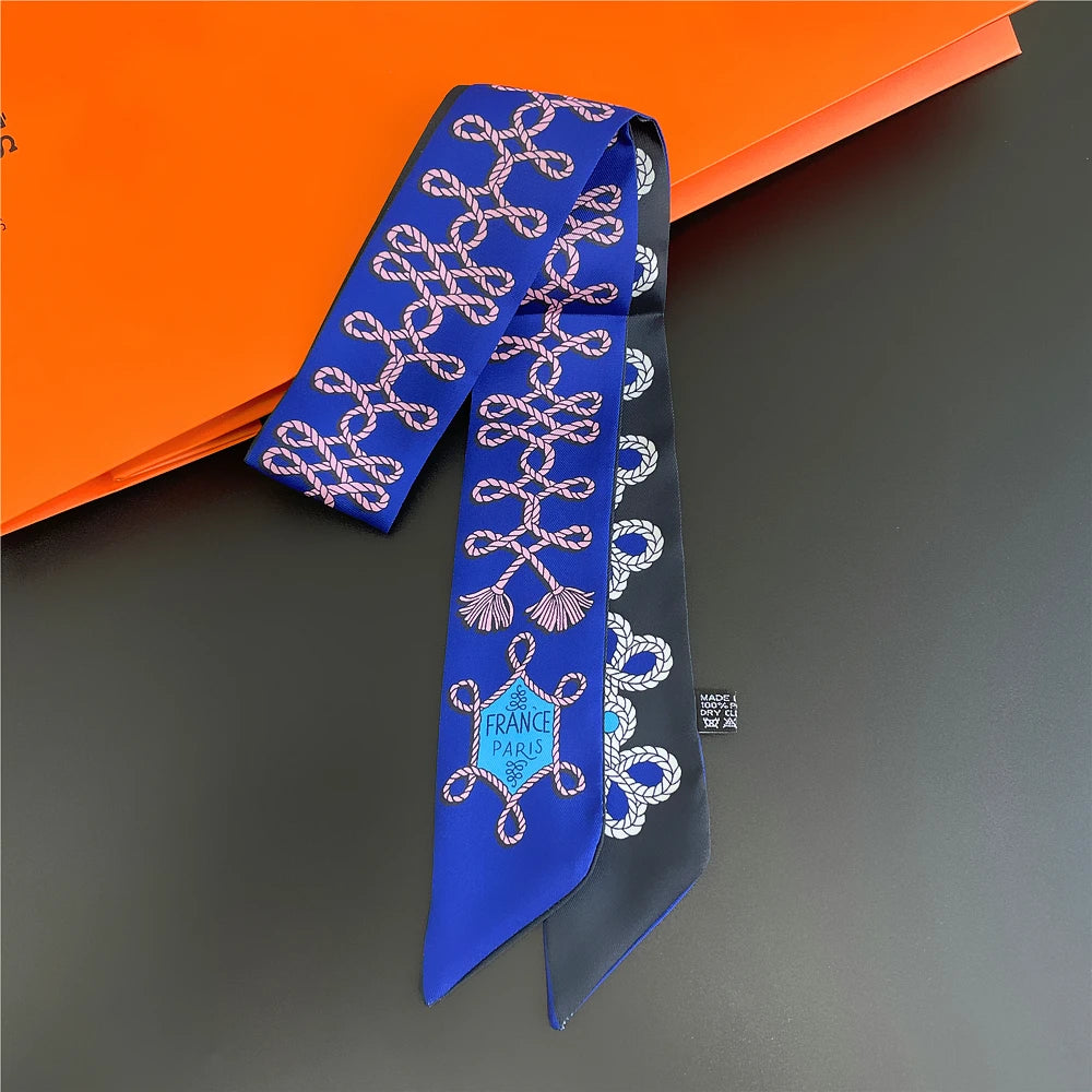 Horse Motif Skinny Scarf with Decorative Printed Patterns