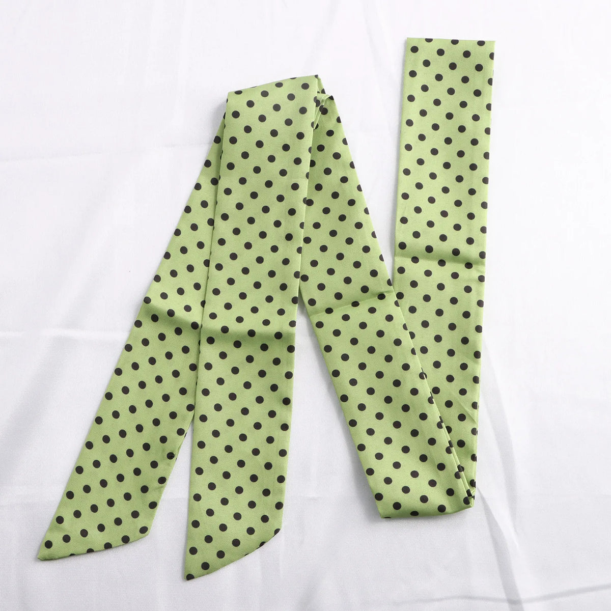 Printed Narrow Long Scarf with Pointed Ribbon Ends
