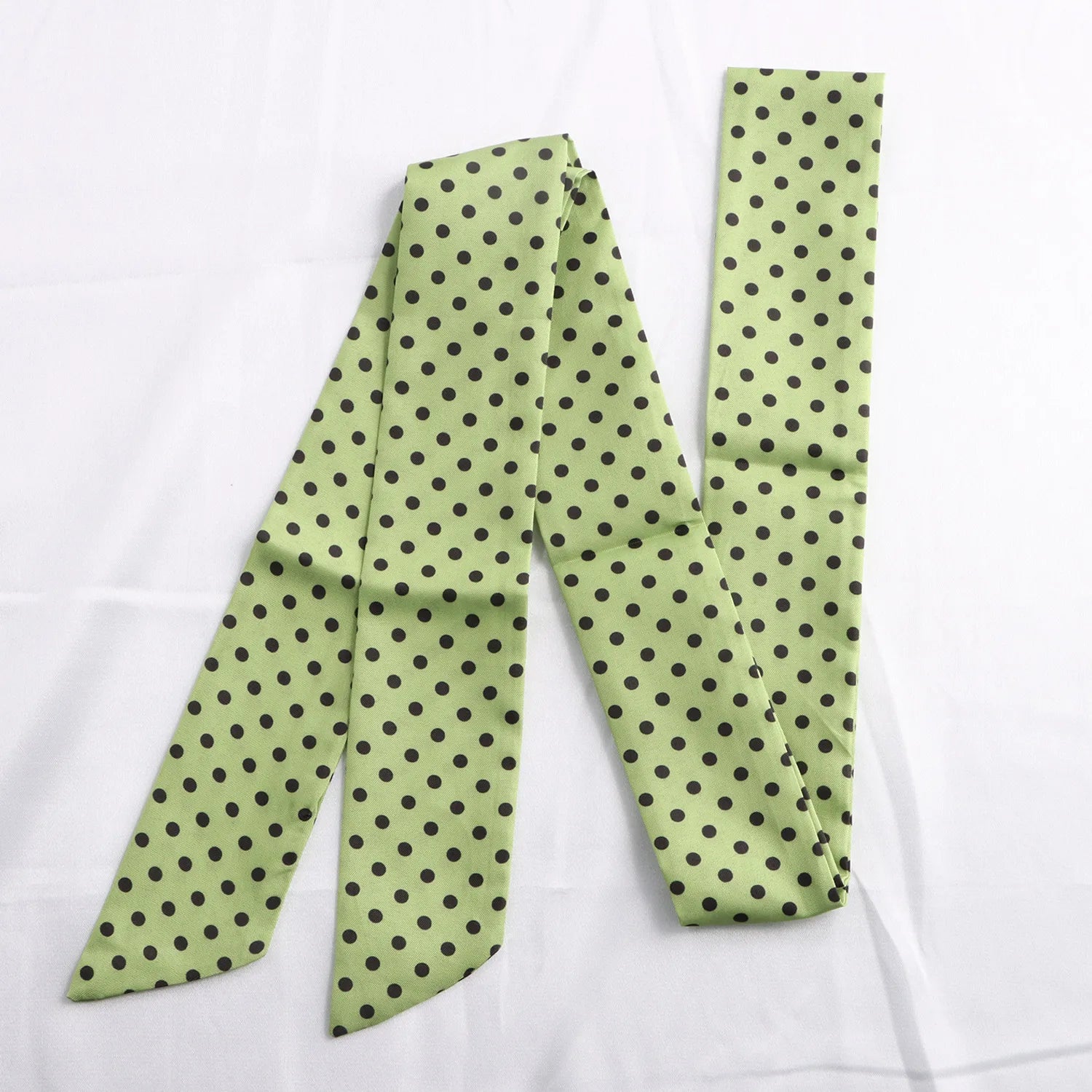 Printed Narrow Long Scarf with Pointed Ribbon Ends