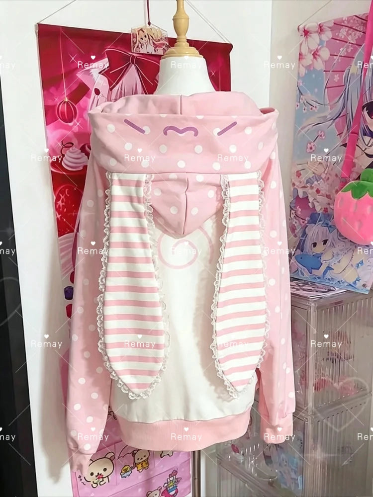 Rabbit Ear Long Sleeve Full Zip Casual Hoodie