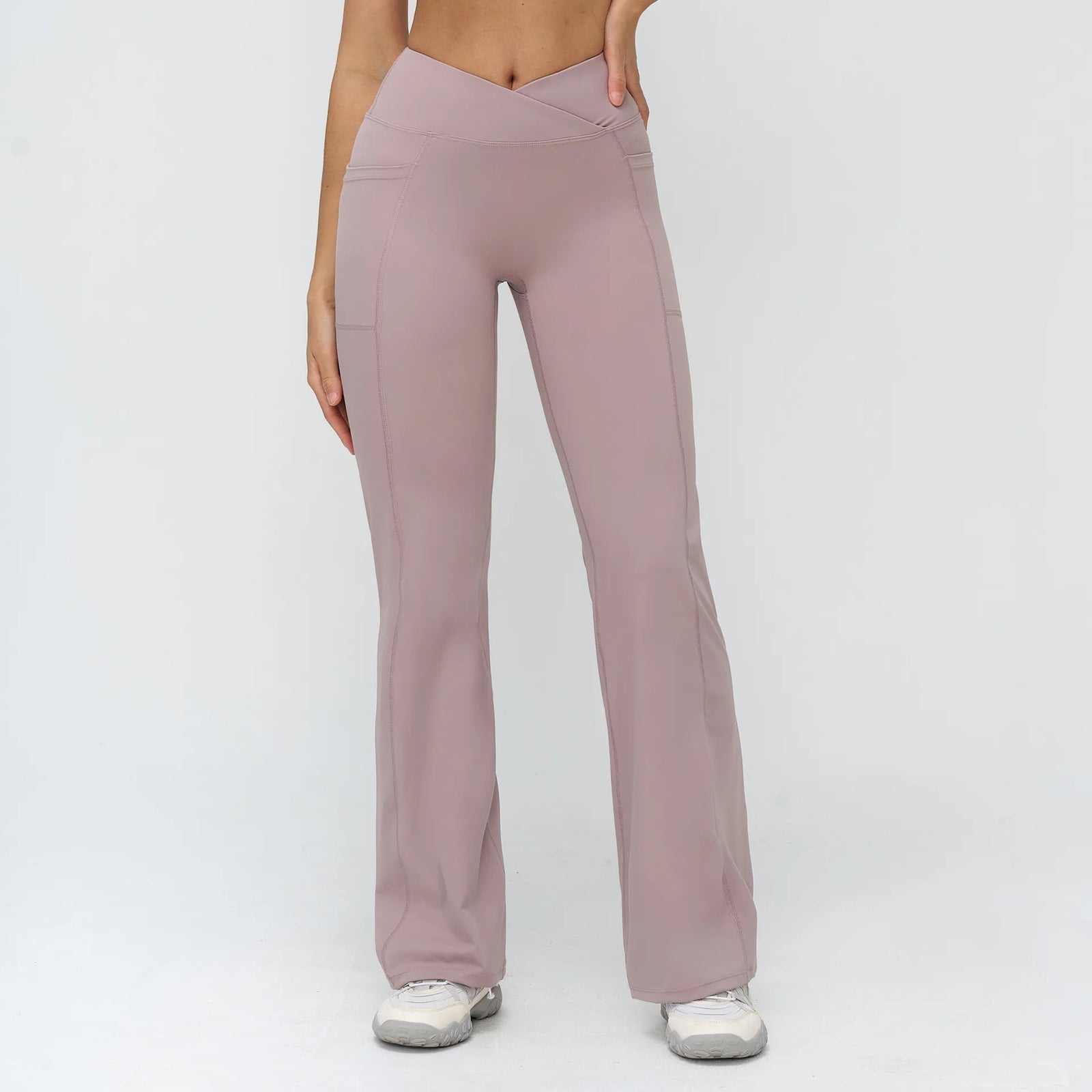 Women's High V Waist Flared Workout Pants with Side Pockets