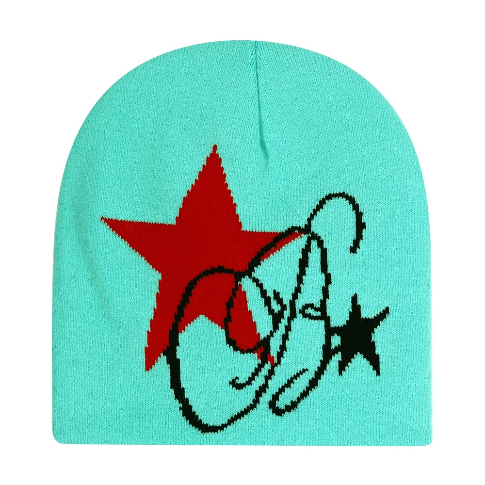 Graphic Knit Beanie with Letter and Pattern Style Options