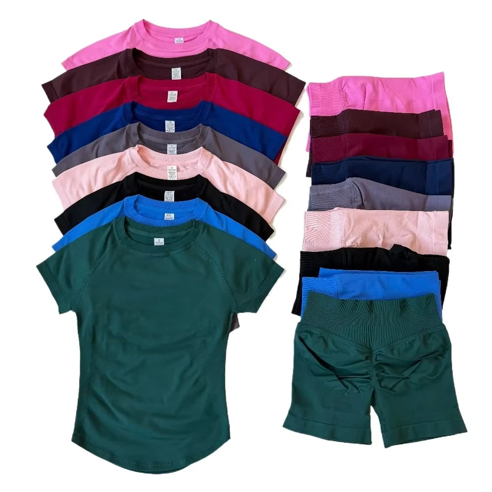 Women's Tee And Shorts Options Yoga Set For Workout Outfits