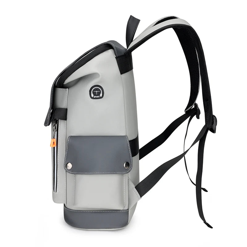 Men's Flap Backpack with Contrasting Panels and Buckle Strap Details