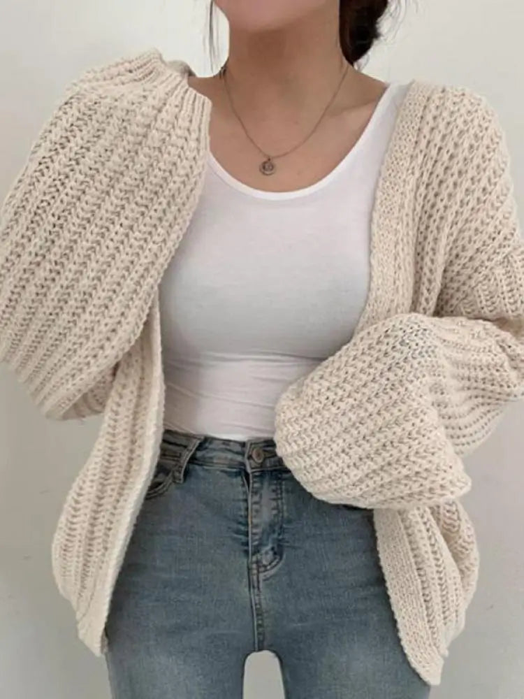 Women's Open Front Chunky Knit Cardigan Casual Knit Layer